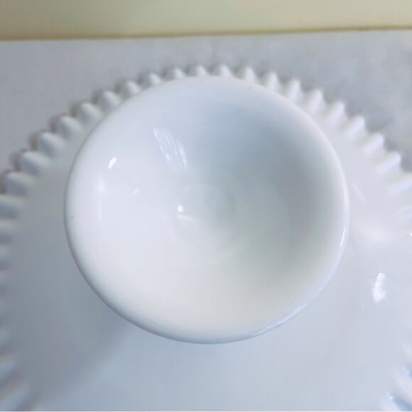 Vtg Fenton Silver Crest Ruffled Milk Glass Pedestal Cake Stand Plate Scalloped - Picture 9 of 15